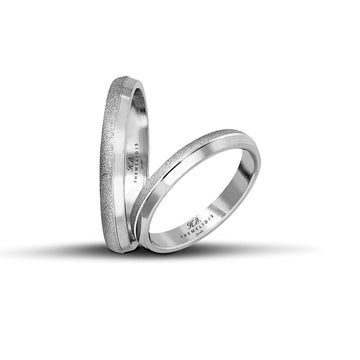 Μοντέρνες λευκόχρυσες βέρες γάμου 3,2 mm με εναλλαγή λουστρέ και ματ φινιρίσματος.